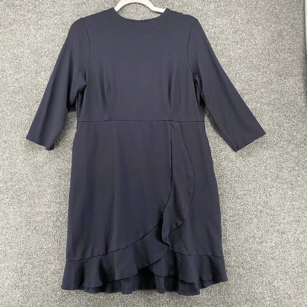 J Jill Ponte Dress Womens PM Petite Blue Sheath Fit Flare Ruffle Office‎ Formal